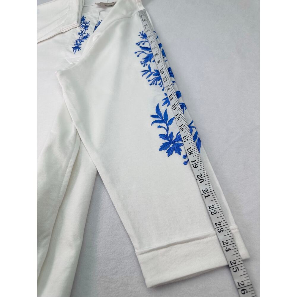 Woman Within White Embroidered Floral Hoodie Tunic 2X Blue Split Neck Sweatshirt - Picture 10 of 11
